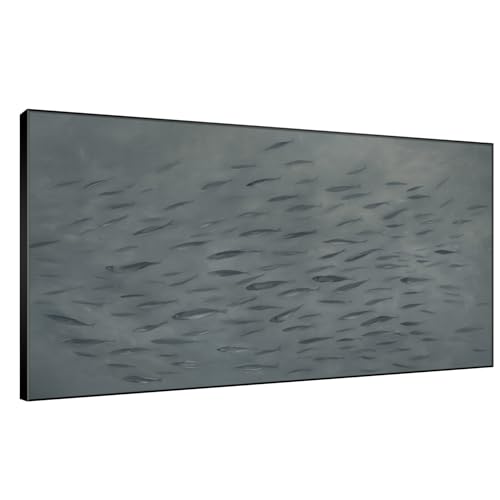 24"x46" Extra Large Framed Wall Art Gray School of Fish Minimalist Ocean