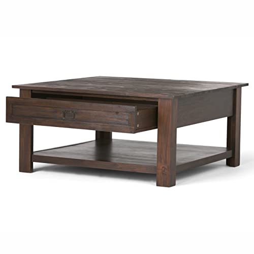Monroe 38" Wide Solid Acacia Wood Coffee Table in Charcoal Brown