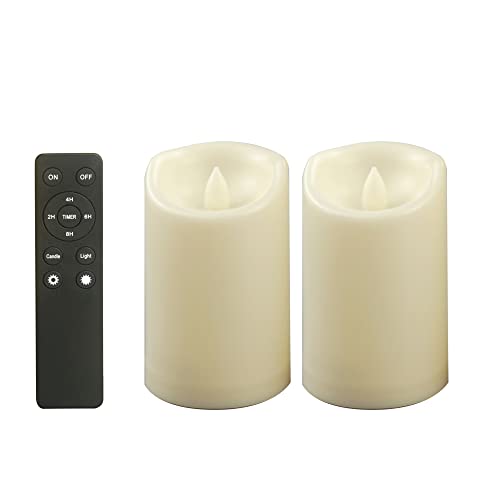 Outdoor Battery Operated Flameless LED Pillar Candles Remote D3”xH5” 2 Pack (2 Count)