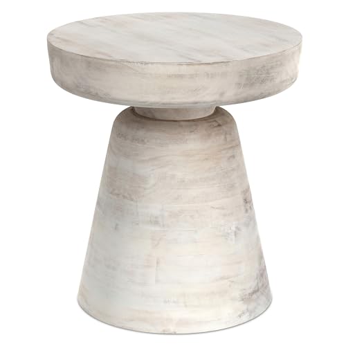 Robbie 16" Wide Solid Wood Round End Table in White Wash