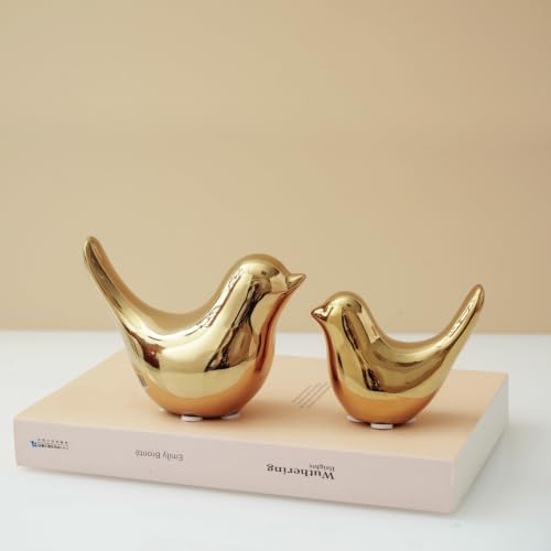 Gold Home Decor Small Birds Statues Modern Style Decorative Ornaments for Living Room Decor (2 Count)