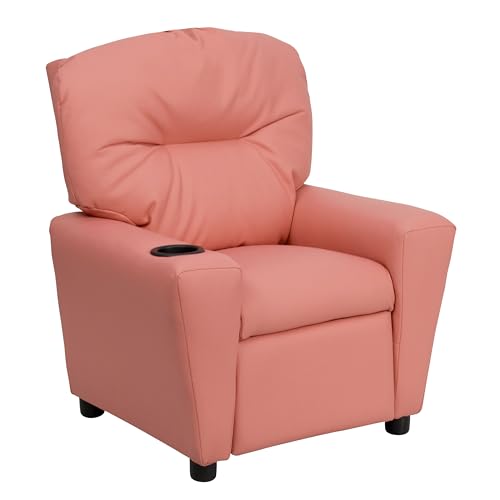 Chandler Vinyl Kids Recliner with Cup Holder and Safety Recline