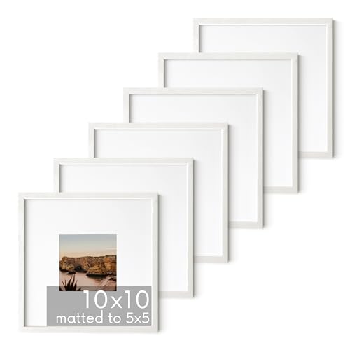 Solid Oak Wood 10”x10” Picture Frames Matted to 5”x5” Set of 6 (6 Count)