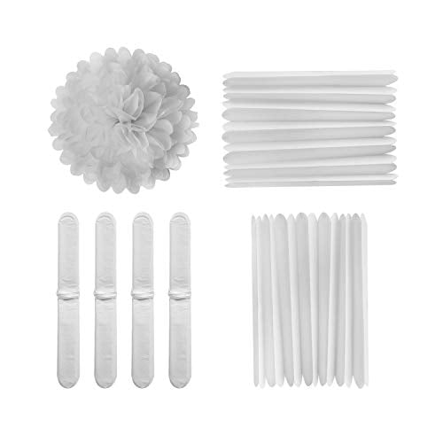 10" White Tissue Pom Poms DIY Tissue Paper Flowers for Birthday Wedding Baby Shower Tea Party Dessert Table Decoration (18 Count)