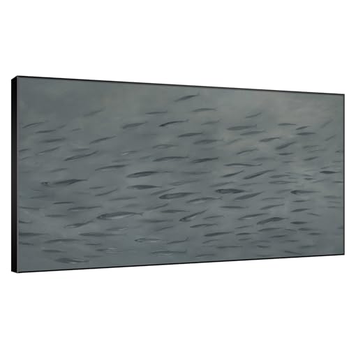 36"x60" Extra Large Framed Wall Art Gray School of Fish Minimalist Ocean