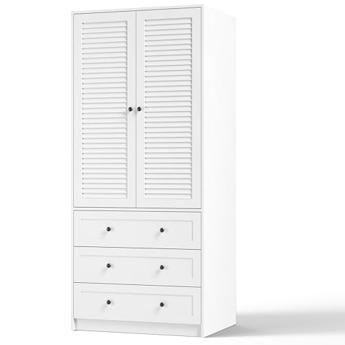 70" Wardrobe Armoire Wooden Closet with 3 Drawers