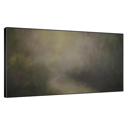 36"x60" Extra Large Framed Wall Art Muted Forest Path Soft Misty Woodland Scene Illustration for Home Living Room Bedroom Decor