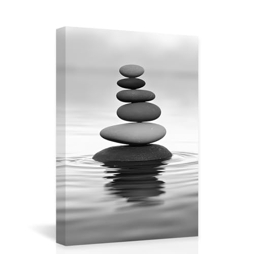 Zen Picture Wall Decor Black and White Zen Stone Canvas Wall Art Spa Stone Picture Print Bathroom Yoga Room Decor Frame