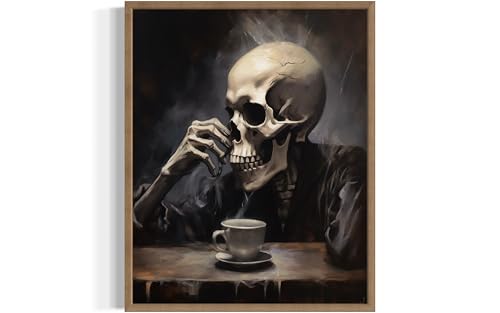 Skull Drinking Coffee Poster Art Print