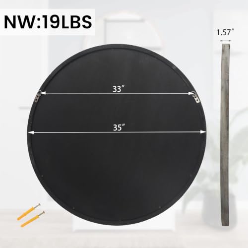 35" Round Wood Mirror