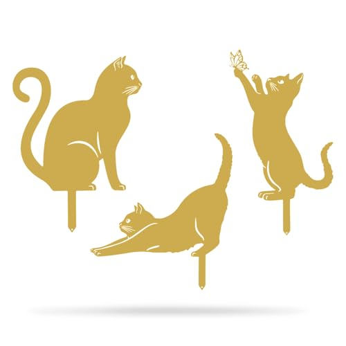 I 3 Pack Steel Cat Garden Decor I Outdoor Yard Decorations I Gift for Cat Lovers I Lawn Ornaments and Statues I Garden Signs Decorative Outdoor