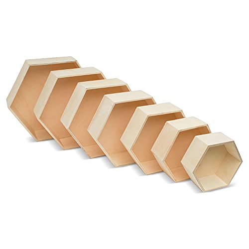 Wooden Hexagon Floating Shelves with Backs (5 Count)