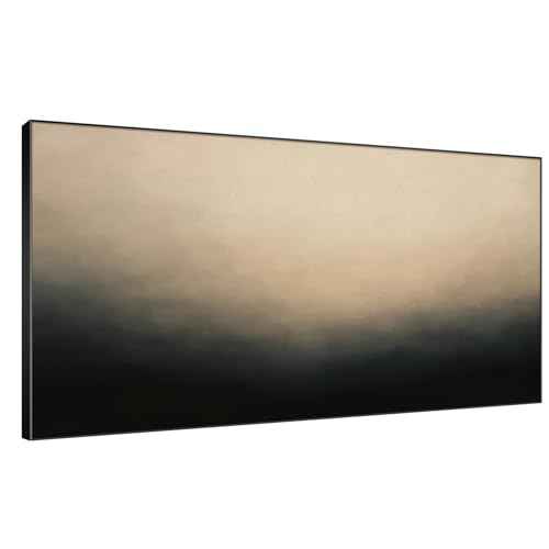 24"x46" Extra Large Framed Wall Art Soft Cream and Dark Abstract Landscape Illustration for Home Living Room Bedroom Decor