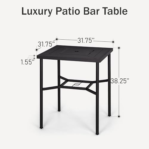 32" x 32" x 38" Bar Height Outdoor Table Square for 4 Metal Black