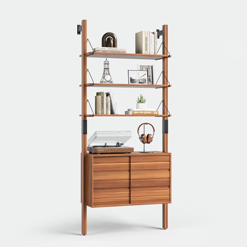 6 Tier Ladder Bookshelf with Storage Cabinet for Living Room
