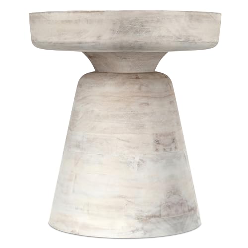 Robbie 16" Wide Solid Wood Round End Table in White Wash