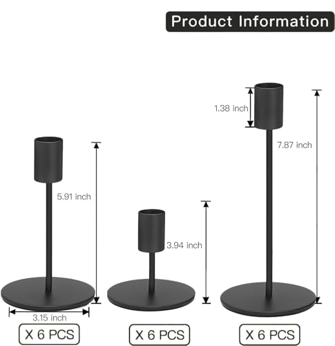 Black Candlestick Holders Bulk for Taper Candles Decorative Metal Candelabra Candle Holders Fit 0.8 Inch Diameter Candles Gold Taper Candle Stands for Wedding Home Party Table Decor (27 Count)