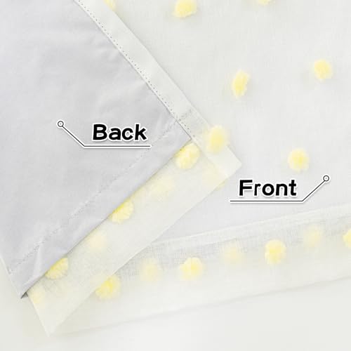 100% Blackout Curtains for Nursery Thermal Insulated Yellow Pom Pom Curtains 63 Inch Length for Girls Bedroom 2 Panels Grommet White Sheer Curtains for Dining Room (2 Count)