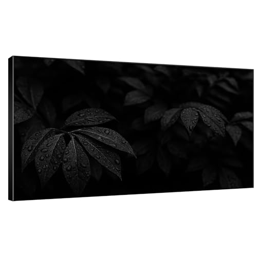 30"x60" Extra Large Framed Wall Art Black and White Botanical Leaves with Raindrops for Home Living Room Bedroom Decor