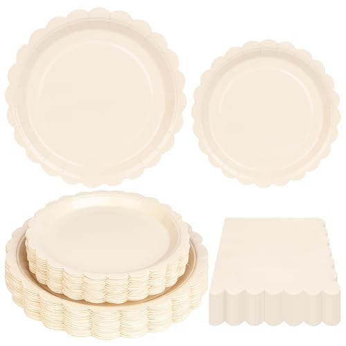 150 Pcs Ivory Paper Plates and Napkins (150 Count)