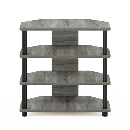 Turn-N-Tube Easy Assembly 4-Tier Petite Entertainment Center / TV Stand / TV Unit / TV Desk, French Oak Grey/Black