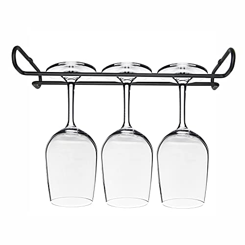 10 Inch Wine Glass Rack Under Cabinet Shelf Stemware Storage Hanging Hanger Organizer Glasses Holder with Drying Under Counter Metal for Kitchen and Bar Set of 2 Black (2 Count)