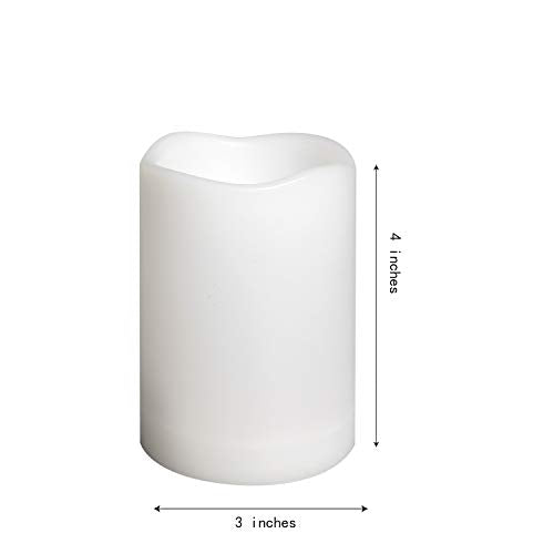 Waterproof Outdoor Battery Operated Flameless Candles with Auto Timer Flickering Plastic Resin Electric LED Pillar Lights for Lantern Patio Garden Wedding Party Decorations 3x4 Inches 6 Pack White (6 Count)