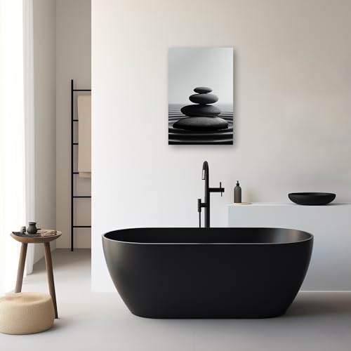 Zen Stone Canvas Wall Art Black and White Spa Stones Picture Print Modern Meditation Spirit Bathroom Decor Frame