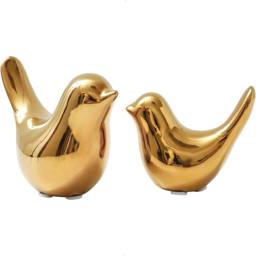 Gold Home Decor Small Birds Statues Modern Style Decorative Ornaments for Living Room Decor (2 Count)