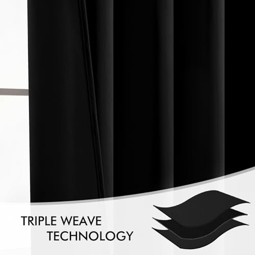 Black Back Tab Blackout Curtains 52x54 Inch Length 2 Panels Set (2 Count)