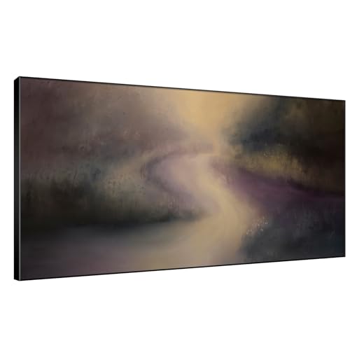 24"x46" Extra Large Framed Wall Art Golden Light River Path Dreamy Impressionist Landscape Illustration for Home Living Room Bedroom Decor