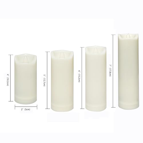 Waterproof Outdoor Battery Operated Flameless Candles with Auto Timer Flickering Plastic Resin Electric LED Slim Pillar Lights for Lantern Patio Garden Wedding Party Decorations 4 Pack (4 Count)