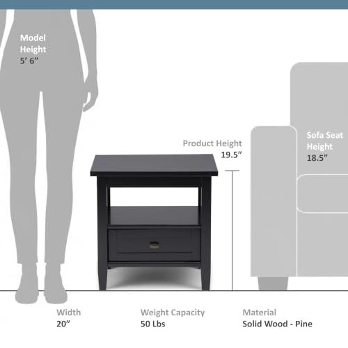Warm Shaker 20" Wide Solid Wood Square End Table in Black