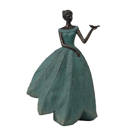 Fairy Statue Leaf Angel Girls with Dragonfly 7.4 x 5.25 x 12 Inch