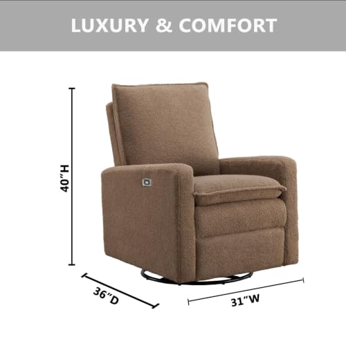 Uptown Power Glider Recliner Rocking Chair 270° Swivel for Nursery and Living Room