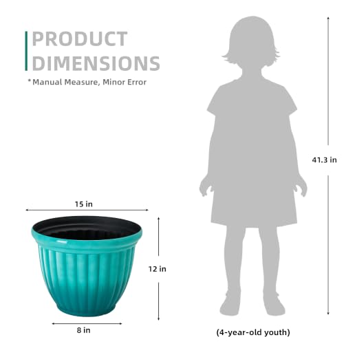 Autodaya 15" Large Planters For Outdoor Plants Set Of 2 Plastic Flower Pots (2 Count)
