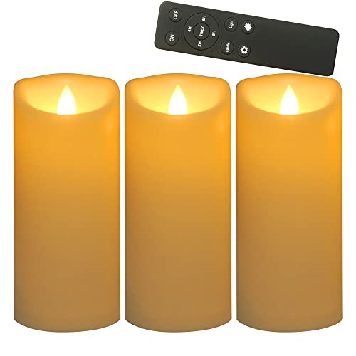 Outdoor Battery Operated Flameless LED Pillar Candles Remote D3”xH7” 3 Pack (3 Count)