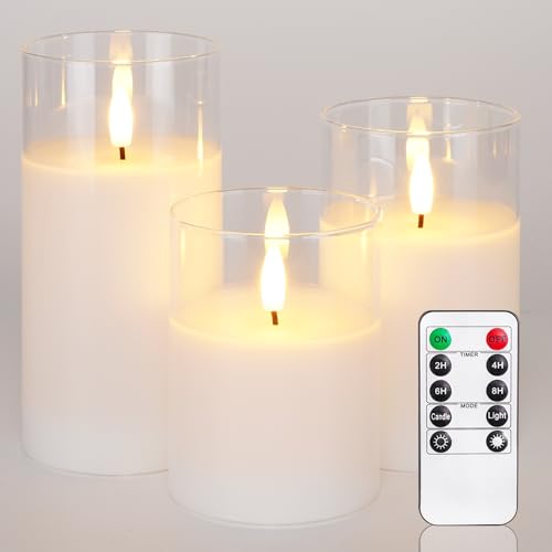 Pure White Glass Flameless Candles (3 Count)