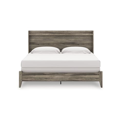 Gray King Bedframe Wood Panel with LED