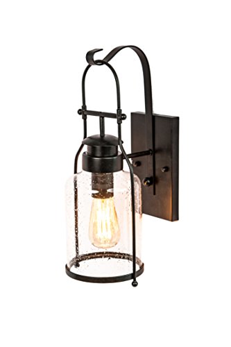 Rustic wall Light Lantern with Retro Industrial loft Lantern Look in Rubbed Bronze Powder Coat Finish with Milk Pioneer jug Glass