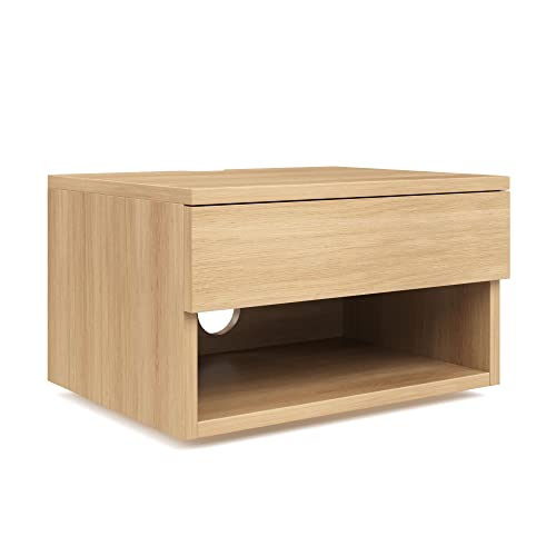 Jackson Wall Mounted Floating Bedroom Nightstand with Storage Drawer and Modern Open Shelf Cubby