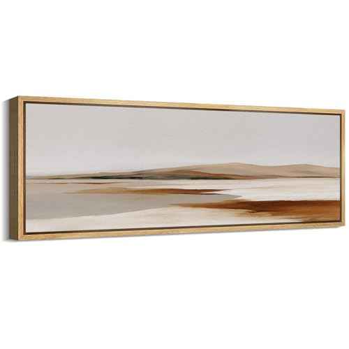 Large Framed Canvas Print Wall Art Neutral Earth Tone Desert Landscape Minimalist Terracotta and Grey Long Retro Fine Art Illustrations Decorative Colorful for Bedroom