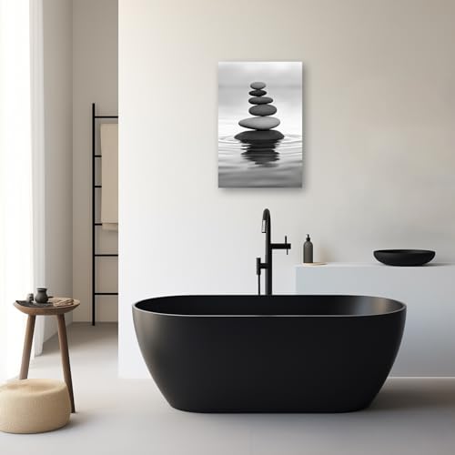 Zen Picture Wall Decor Black and White Zen Stone Canvas Wall Art Spa Stone Picture Print Bathroom Yoga Room Decor Frame