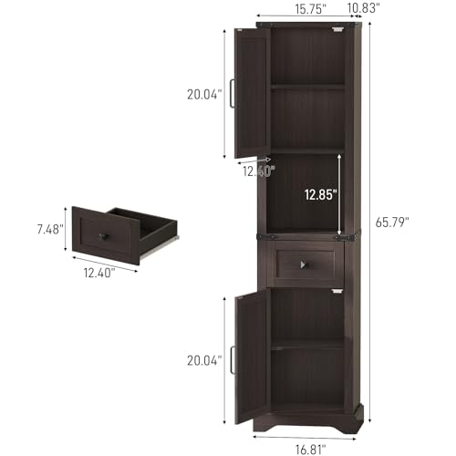 66" Tall Farmhouse Bathroom Storage Cabinet with Barn Door