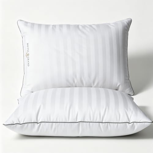 White Striped Feather & Down Pillows Queen Size Set of 2 (2 Count)