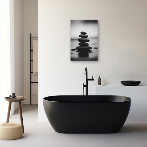 Zen Canvas Wall Art Black and White Zen Stone Picture Print Meditation Relax Spirit Spa Room Bathroom Decor Frame