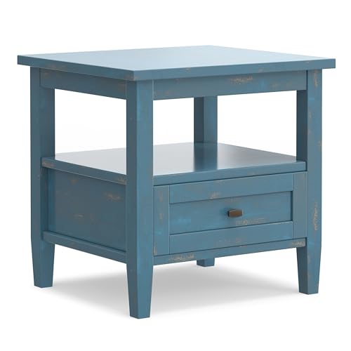 Warm Shaker 20" Wide Solid Wood Square End Table in Coastal Blue