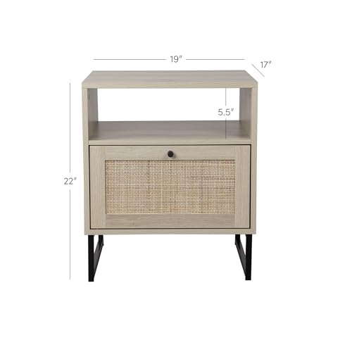 Mina Rattan Wood End Side Accent Table Nightstand with Storage for Living Room or Bedroom