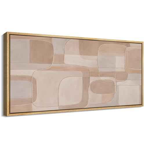 Extra Large Framed Canvas Print Wall Art Abstract Beige and Taupe Geometric Mid