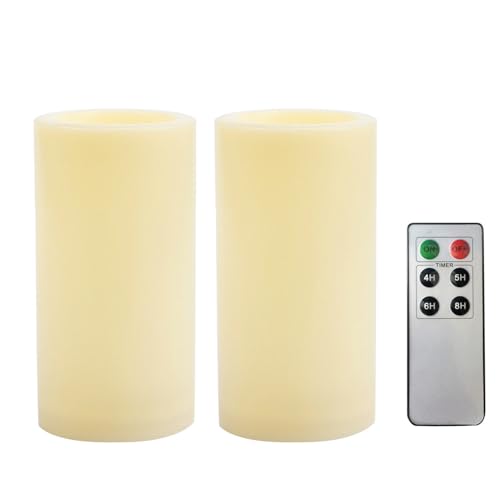 Outdoor Battery Operated Flameless LED Pillar Candles Remote D3”xH6” 2 PCS (2 Count)